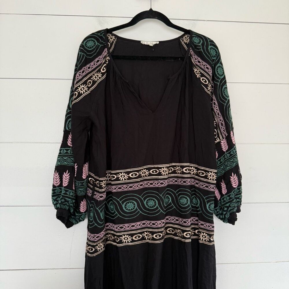 Nema Women’s M/L Black Embroidered Dress NWOT